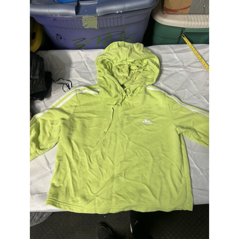 Adidas Green‎ Hoodie Sweatshirt Men's Medium Pullover 3 Stripe Logo